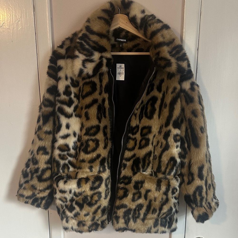 Express Leopard Print Teddy Jacket - image 1